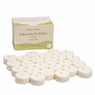 Kerzenmanufaktur reine Sojawachs Teelichter (24 Stück) - Nachhaltige Teelichter weiß - Öko Teelichter ohne Hülle