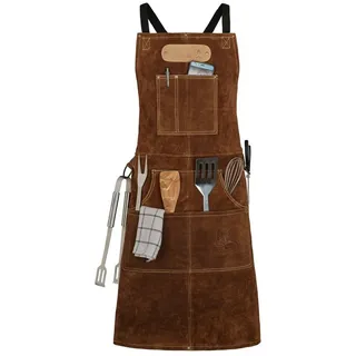 BLACK FOREST FOX Grillschürze ROUGH Büffel Rau Wild Leder Arbeitsschürze Grill BBQ Koch Hellbraun, Hellbraun braun