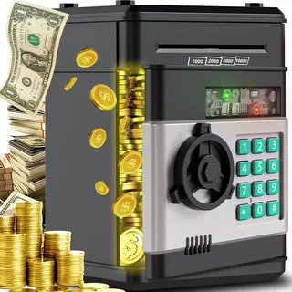 Digitaler Spardose Tresor Elektronische Bankomat mit Code für Kinder ATM Money Bank Auto Scroll Geld Münzen Geschenke Kindertag Mädchen Junge Retoo - Schwarz