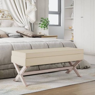 vidaXL Hocker mit Stauraum Beige 110x45x49 cm Leinen