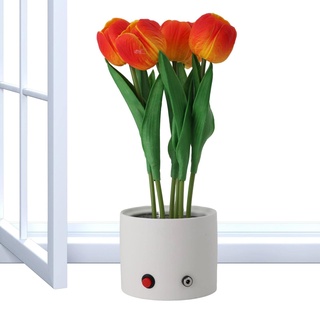 Tulpen-LED-Blumenlicht, stilvolle USB-Tulpenblumen-LED-Tischlampe, sechs Zweige LED-USB-Tulpen-Nachtlicht mit Vase, Tulpenblumen-Tischlicht, leuchtende Blumen für Schlafzimmer, Wohnzimmer, Zuhause