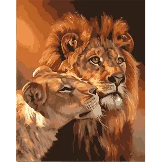 ABEUTY Malen nach Zahlen für Erwachsene Anfänger – Löwe Papa & Löwe Baby 40,6 x 50,8 cm Zahlengemälde (ohne Rahmen)