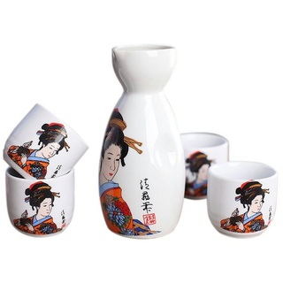 Panbado Gläser-Set, Porzellan, 5-teilig Sake Set aus Porzellan 150 ml