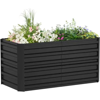 FIVMEN Hochbeet 300x120x60cm Blumenkasten Verzinkter Stahl Pflanzkübel Groß Außen Pflanzkasten Frühbeet Pflanzbeet Gartenbeet Rechteck für Garten Balkon, Schwarz