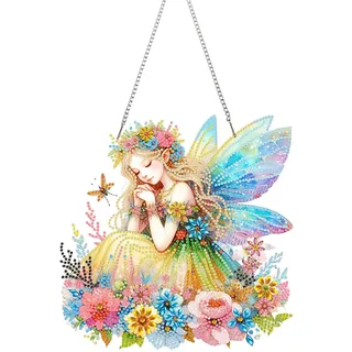 CXINLky DIY Diamond Art Painting Valentinstag Anhänger mit Kette, Diamant Painting Tier Kranz, Kreatives 5D Diamond Liebe Malerei Wandbehang Kits für Garten Decor-05-Schmetterlingsfee
