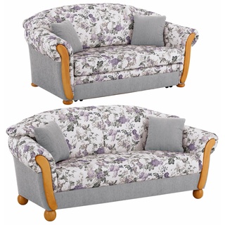 Polstergarnitur HOME AFFAIRE "Milano" Sitzmöbel-Sets Gr. H/T: 83 cm x 81 cm, Chenille, lila (hellgrau, flieder geblümt) Couchgarnituren Sets Sitzmöbel-Sets 2-Sitzer und 3-Sitzer