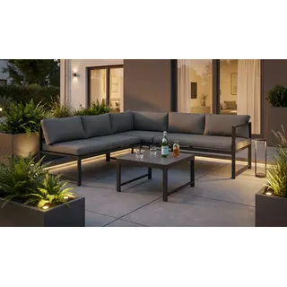 Ecklounge Catania - Gartenlounge mit Sofa und Tisch aus Aluminium / Glas / Polyester - Gartensofa mit verstellbarer Liegefunktion