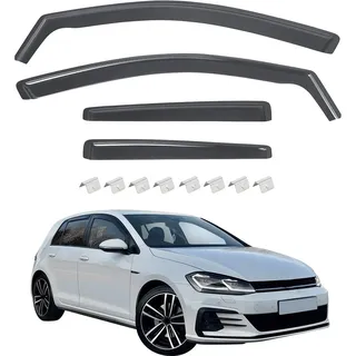 ISINEVER Windabweiser Regenabweiser kompatibel mit VW Golf 7 / VII 2012-2019 5-türig, Selbstklebend Tape-On Autofenster Regenschutz Regenabweiser Deflektoren, 4-TLG Set, Rauchgrau, Vorne,Aerodynamisch