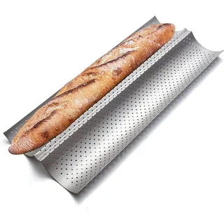Rechteckiges, Perforiertes Backblech Für Baguettes Und Brot, Zwei Bleche Für Den Backofen, Bäckereizubehör