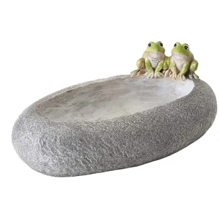 Home Collection CasaJame Vogeltränke Stein mit 2 Fröschen L30cm H 13cm grau Kunstharz