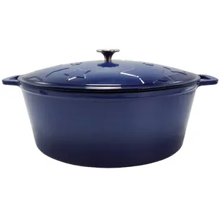 Grillfürst Dutch Oven Sternentöpfchen 12 Liter - blauer Gusseisen Bräter mit Henkeln und pflegeleichter Emaillierung, ovaler Schmortopf für Grill und Herd