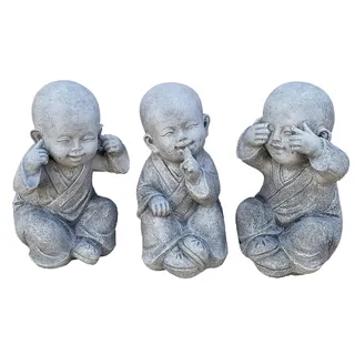 stoneandstyle Steinfigur 3er große Buddha Shaolin Mönche 26 cm hoch Nichts sehen hören Sagen