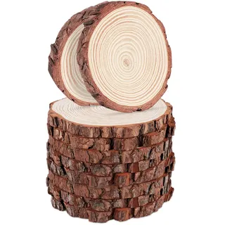 lindahandel Dekotablett Holzscheibe rund 14-15cm unbehandelt – Kiefer Naturholz (50 St), Baumscheibe ohne Loch für DIY, Deko & Hochzeit – 10mm stark beige