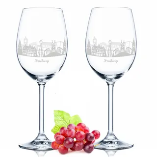 GRAVURZEILE Leonardo Weingläser mit Gravur - Skyline Freiburg im Set - Hochwertige 360° Lasergravur - schönes Geschenk als Andenken, Souvenir oder für Sammler & Weingenießer zum Geburtstag