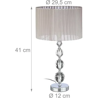 Relaxdays Relaxdays, Nachttischlampe Kristall Grau,Silber