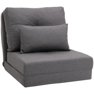 Homcom Schlafsessel 2 in 1 Leinen 60 x 80 x 56 cm Dunkelgrau mit Kissen