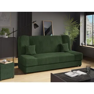MIRJAN24 Schlafsofa Jonas Cord, mit Bettkasten und Schlaffunktion, mit zwei Kissen, Wellenfeder, 195x87x86 cm grün