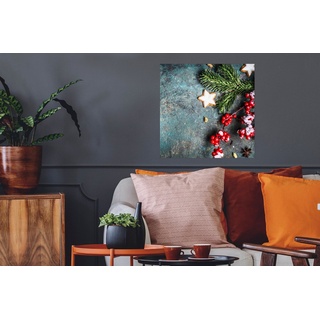 MuchoWow Poster Weihnachten - Rustikal - Zweige - Sternanis - Beeren - Rot, (1 St), Poster, Wandbild, Wandposter für Wohnzimmer, Ohne Rahmen bunt Quadratisch - 50 cm x 50 cm