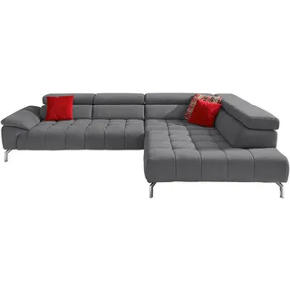 Beldomo Style Ecksofa, Grau, Metall, Uni, 5-Sitzer, Ottomane rechts, L-Form, 323x222 cm, Goldenes M, erweiterbar, Typenauswahl, Stoffauswahl, planbar, seitenverkehrt erhältlich, Wohnzimmer, Sofas & Couches, Wohnlandschaften, Ecksofas