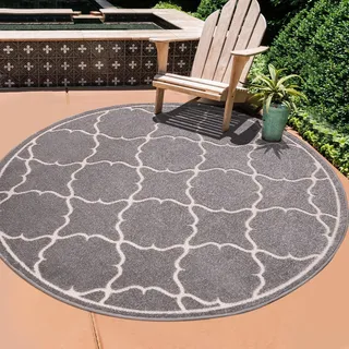 SANAT Outdoor Teppich Wetterfest - Teppich für den Innen- und Außenbereich - Balkon Teppich Wasserabweisend - Teppiche für Terrasse, Garten, Küche, Bad oder Wohnzimmer - Hellgrau, 150 cm Rund