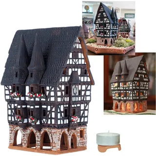 Midene Keramik Lichthäuser, Räucherhaus, Keramikhaus Deko, Häuser Handarbeit, Künstlerisches Miniatur Historisches Rathaus in Alsfeld, Deutschland B210N