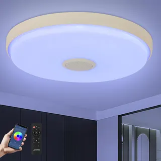 JDONG LED Deckenleuchte Dimmbar 24W mit Bluetooth Lautsprecher Rund Badezimmer led Deckenlampe mit Fernbedienung und APP RGB Farbwechsel Einstellbar für Schlafzimmer Wohnzimmer Ø30cm