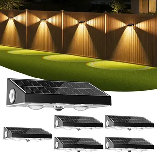 Solarlampen für Außen, 6 Stück Solar Wandleuchten für Außen mit Konvexer Linse 3 Modi 5 Helligkeitsstufen, Gartenleuchten IP65 Wasserdicht Solarleuchten für Außen Wand Garten Garage Balkon Porch