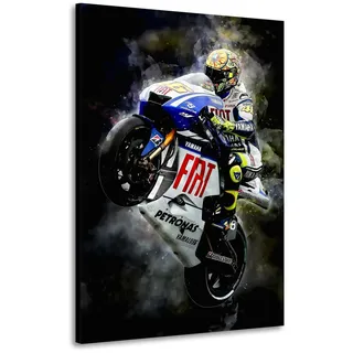 Motorrad Rennsport Valentino Wheelie Wandbild Leinwandbild Kunst XXL Deko Größe 80x120x2cm