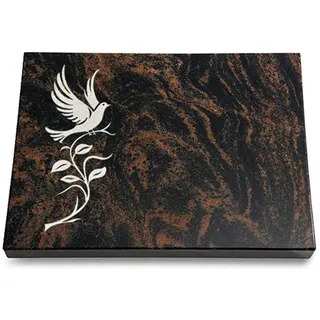 Wilhelmy Grabmale Grabtafel, Grabplatte, Grabstein, Grabkissen, Urnengrabstein, Liegegrabstein Modell Pure 40 x 30 x 3-4 cm Aruba-Granit, poliert inkl. Gravur (Sandstrahl-Ornament Taube 3)
