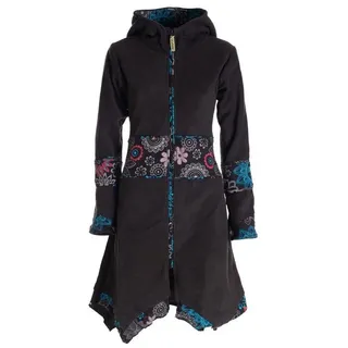 Vishes Kurzmantel Fleece Mantel Fleecemantel Hooded Cardigan Zipfelkapuzenjacke Goa, Gothik, Ethno, Boho Style schwarz 36