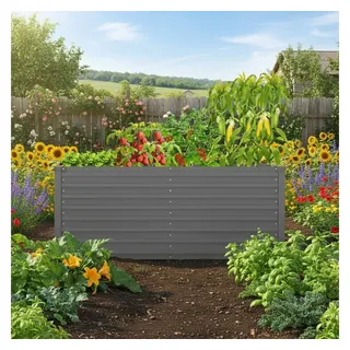 KONIFERA Hochbeet "Emmy", bodenloses Gartenbeet aus verzinktem Stahl, mit Verstrebungen für mehr Stabilität, in zwei Farben grau 150 cm x 60 cm x 80 cm