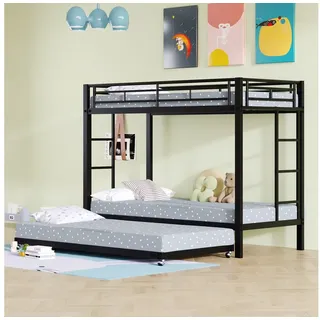 Flieks Etagenbett, Metallbett Hochbett Kinderbett 90x200cm mit Ausziehbett 90x190cm schwarz 95 cm x 204 cm x 160 cm