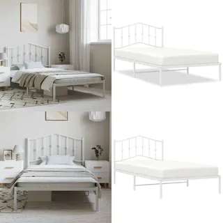 Bettgestell Mit Kopfteil Metall Weiß 100x200 Cm - Metallbett - Weiß Bettgestell