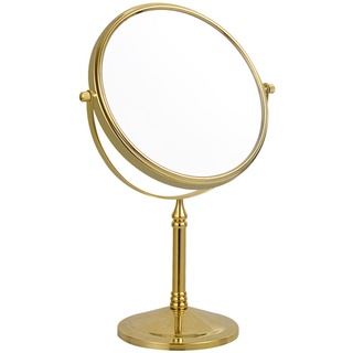 Kosmetikspiegel, Gold Badspiegel, Tischspiegel, Vergrößerungsspiegel, 20,3 cm, doppelseitig Messing, 360° drehbar Frisiertischspiegel, Rasierspiegel, Gold, 10-Fach
