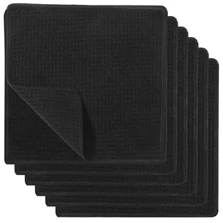 TIESOME 6 Stück Spüllappen Waschbar,Schwarz Barista Tuch 20 x 20 cm Reinigungstücher Mikrofaser Waffeltuch küchenlappen Geschirrtücher Lappen Küche für Küche Fenster Glas