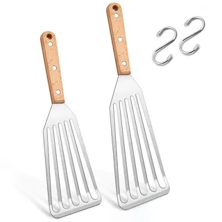 Joyfair Pfannenwender Set, Edelstahl Grillspachtel 2er Set, Hitzebeständiger Fischwender für Küche, Braten, Wenden, Bratenwender Schlitzwender Metall als Geschenk geeignet - Leicht zu Reinigen
