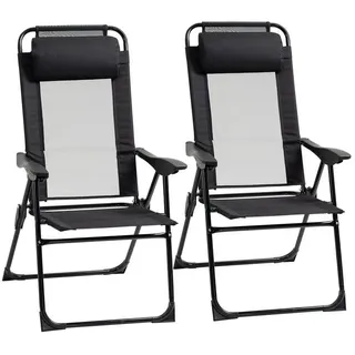 Outsunny 2er-Set Klappstuhl klappbarer Gartenstuhl mit verstellbarer Rückenlehne Armlehne Campingstuhl für Garten Balkon bis 120 kg belastbar