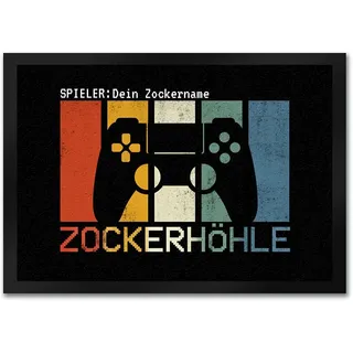 speecheese Fußmatte mit Zockerhöhle Controller Motiv - personalisiert mit deinem Namen EIN lustiges Geschenk für echte Gamer und Gamerinnen die Konsolenspiele lieben und gerne eine Runde zocken