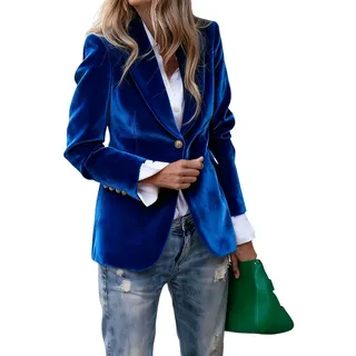 KUUFUUT Samtblazer für Damen Blazerjacke mit Revers und Knopfleiste Vorne Elegant Klassisch Formelle Arbeitskleidung Langärmlig Komplett Gefüttert Anzugjacke mit Taschen - XL
