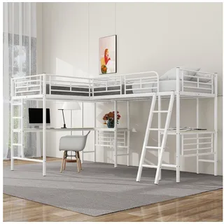 NMonet Hochbett Kinderbett Metallbett (Set) Zwei Etagenbetten, mit 2 Liegefläche und Schreibtisch, 90x200cm weiß