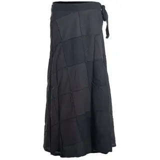 Vishes Wickelrock Langer Patchwork-Rock Wickel-Rock Wickel-Kleid Karos Ethno, Hippie, Boho, Gipsy Style schwarz 97cm Länge