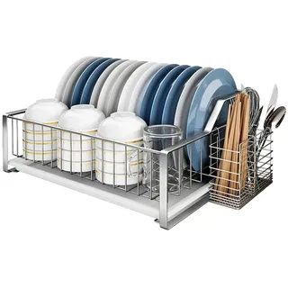 Geschirrabtropfgestell Edelstahl Silber, Abtropfgestell Geschirr Mit Abnehmbarer Abtropfschale, Geschirr Abtropfständer Abtropfgitter Geschirrtrockner Abtropfgestell Für Die Küchenzeile ( Color : /Sil