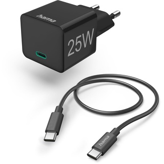 Hama Schnellladegerät mit Ladekabel USB-C, Mini-Ladegerät, PD, 25W 1m schwarz