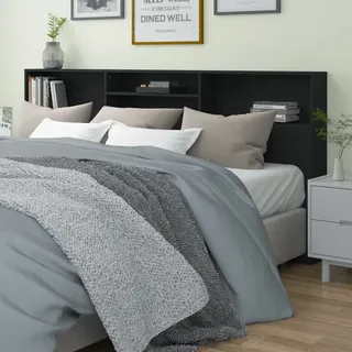 Festnight kopfteil Bett 220 mit ablage Kopfteil mit Aufbewahrung kopfteil Holz 220 Kopfteil-Regal Wand-Kopfteil Betthaupt Bettkopfteil Schlafzimmer-Schwarz-220x19x103,5 cm