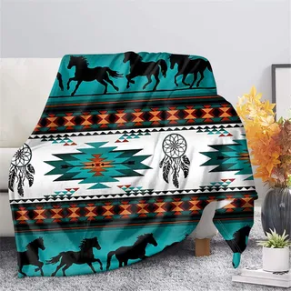 CLOHOMIN Südwest Indianer Flanell Mikrofaser Überwurf Decke Indische Tribal Aztec Geometrie Rot Muster Reise Couch Bett Plüsch Decke