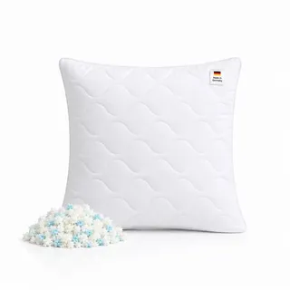 NEXGEN Luxus Kopfkissen Flockenkissen mit Visco-Schaumstoffflocken, Formstabil Anpassbar, Füllung: Visco-Schaumstoffflocken, Bauchschläfer, Rückenschläfer, Seitenschläfer, Premium Qualität, Hergestellt in DE