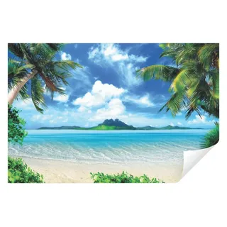 Wallarena Fototapete Strand Palm Tropen Vlies Tapete Wohnzimmer Schlafzimmer Wandtapete, Glatt, Natur, Tapete inklusive Kleister Vliestapete Motivtapete blau 3.68 m x 2.54 m