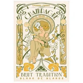 Winkler Geschirrtuch Geschirrtuch Champagne Art Nouveau Ecru 48x72 cm, (1-tlg., 1 x Geschirrtuch), bedruckt beige