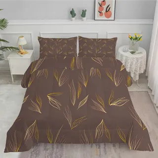 FamHarbor Blatt Bettdecke 135x200cm - Waschbare Bettdecke Ohne Bezug - Allergiker Bettdecke - Weiche Mikrofaser Steppdecke - Bequeme Bedding Set, Braun