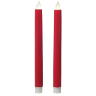LED Stabkerzen Tafelkerzen bewegliche Flamme H: 24cm 2er Set rot